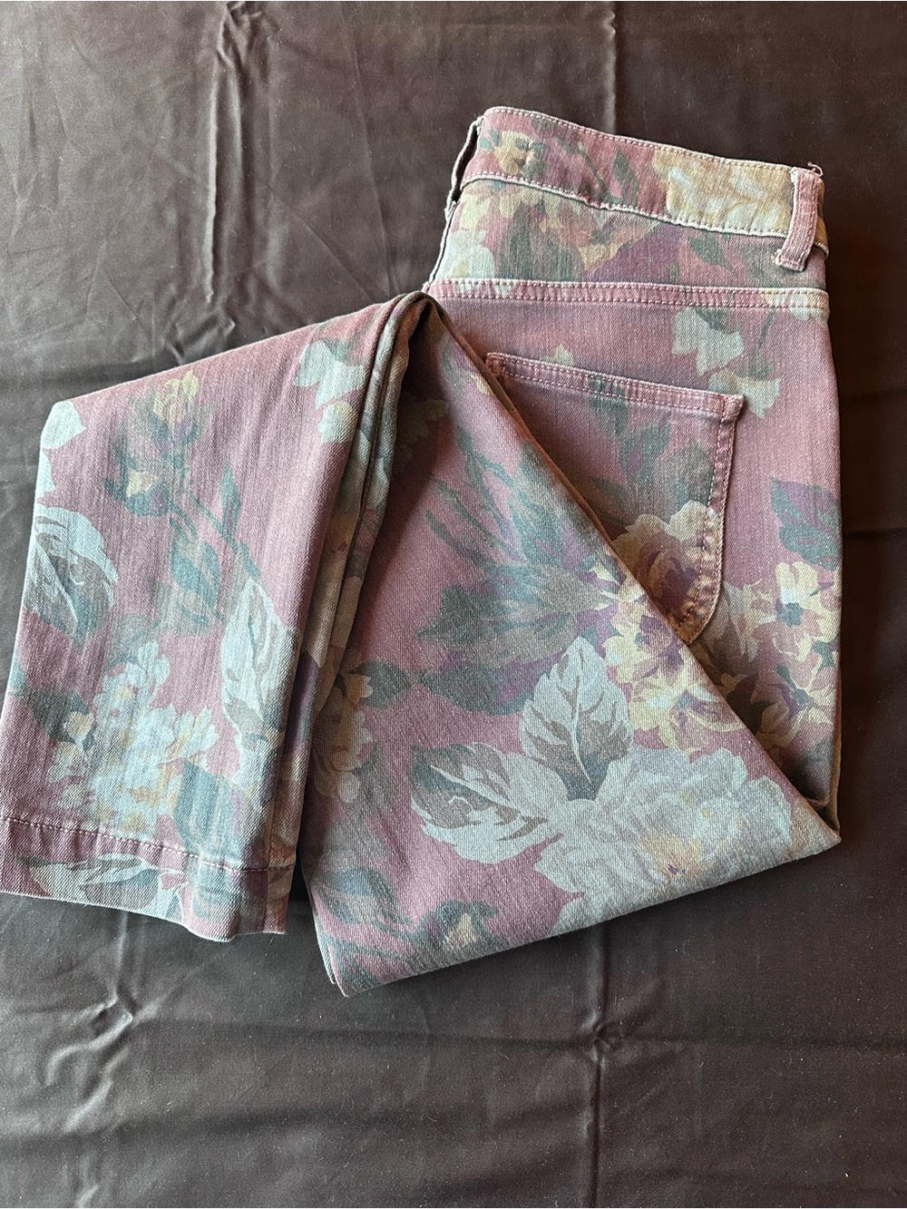 Anthropologie Floral Slim Jeans in Mauve and Sage Green